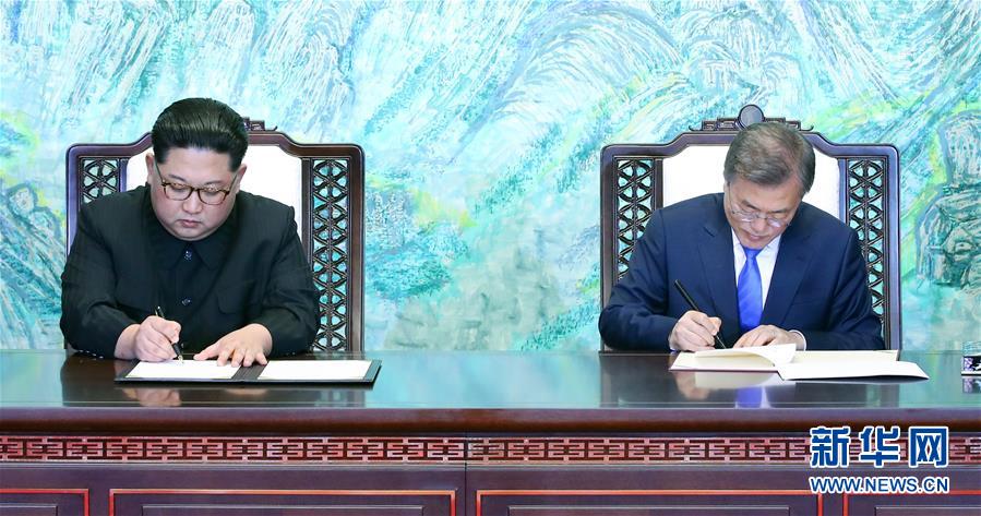 조선 최고지도자 김정은과 한국 대통령 문재인 공동선언 발표